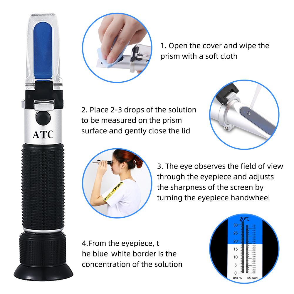 Handheld Brix Refractometer 0-10% With ATC Automatic Temperature Compensation For Fruit Juice Wine Beer Sugar Tester Tool