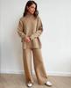2025 Autumn/Winter Casual Solid Color Knitted Sweater Set: Loose High Neck and Pants