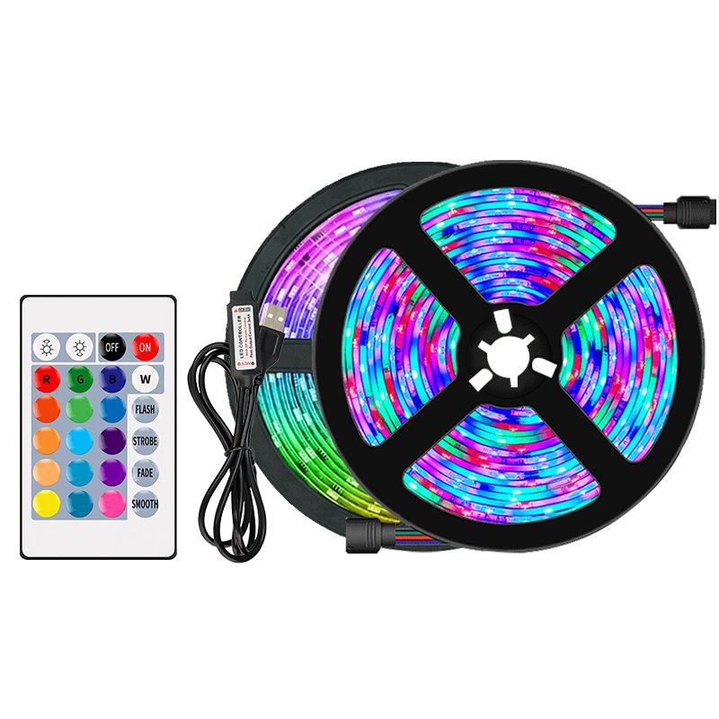 USB 5V RGB LED Strip Light with 24-Key Remote, Stepless Dimming for TV and Indoor Use