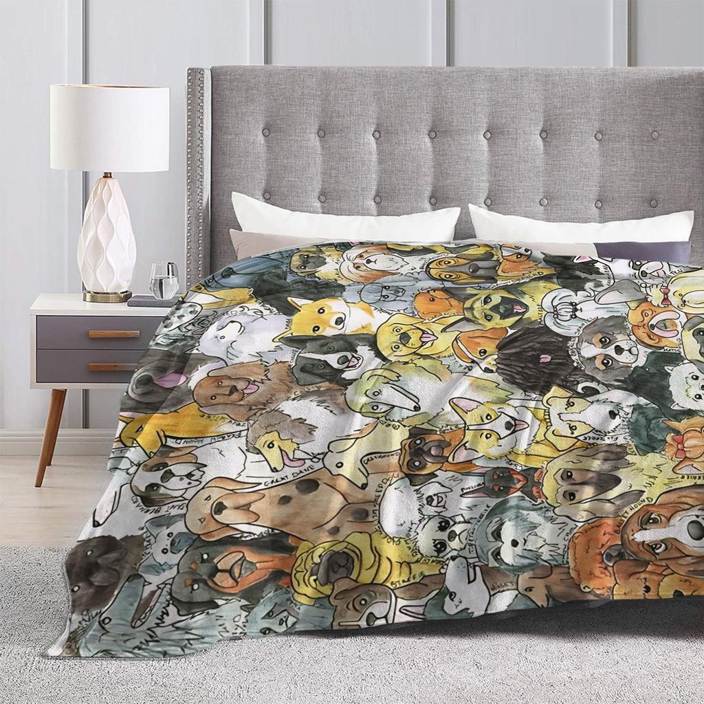 Retro Vintage Art Cute Dogs Warm Soft Blanket Children Plush Throw Blanket Fashion Bedroom Flannel Bedspread Sofa Bed Cover