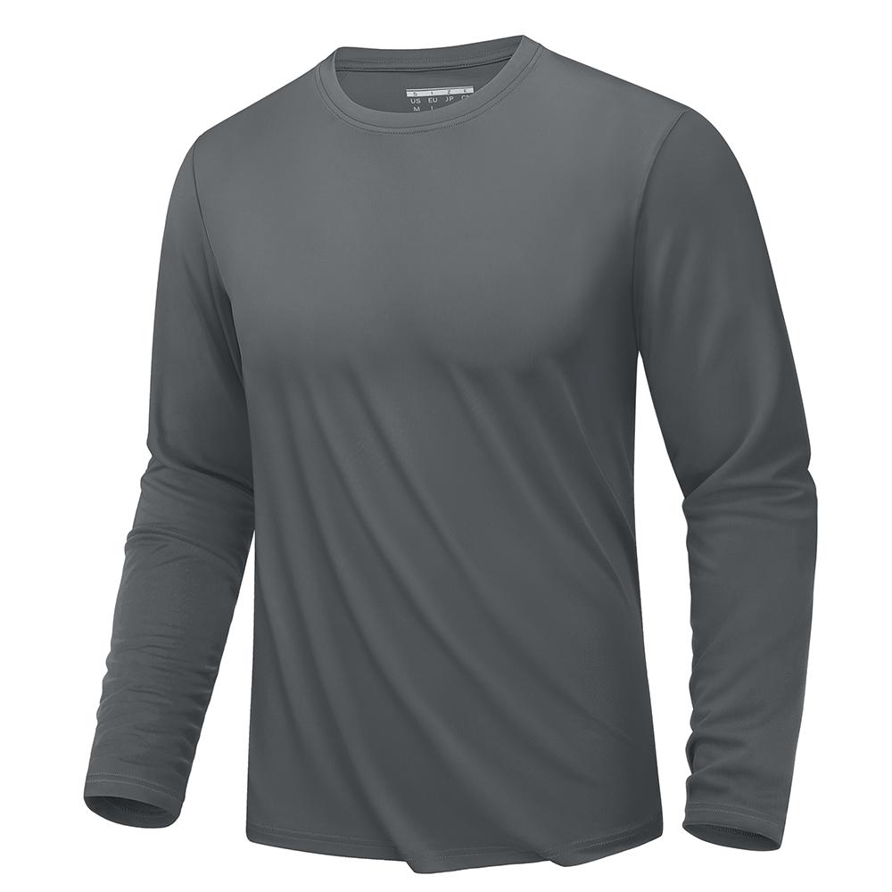 WowClassic Eenvoudige effen kleur heren T-shirts met lange mouwen Outdoor hardloop sport T-shirts Losse ronde hals modieuze tops herfst comfortabele pullover L