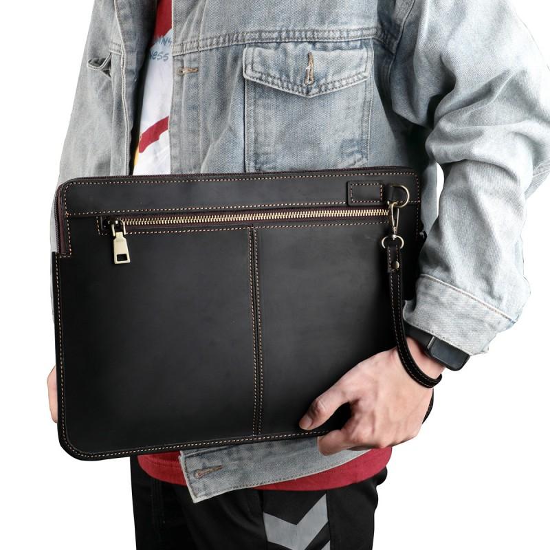Genuine Crazy Horse Leather Laptop Sleeve Case 14-inch MacBook Pro M1/M2/M3 Men Women Neutral Style Handheld Bag