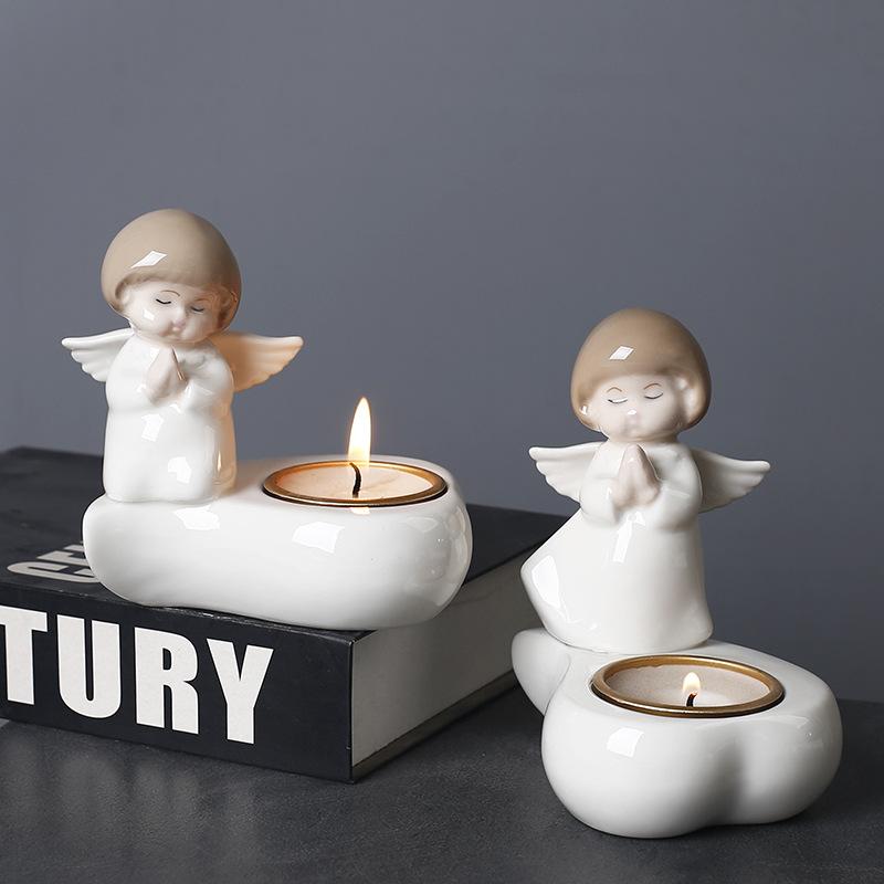 Nordic Style Prayer Ceramic Angel Candle Holder Living Room Bedroom Desktop Romantic Candle Cup Ornament