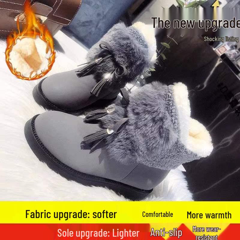 

Женские зимние ботинки 2025 года: Бархатная подкладка, Толстый теплый хлопок, Кожа и мех, Нескользящая толстая подошва, Модный короткий дизайн. Size 40