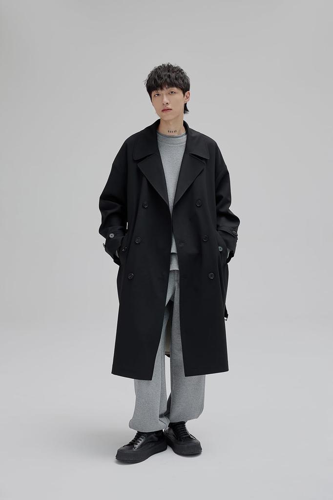 STUDIO NANS Long Trench Coat Men's Knee-Length (XL, Black)