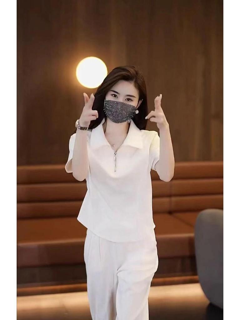 2025 Summer European Trendy Two-Piece: Ice Silk Loose Fit Short Sleeve Set for Women