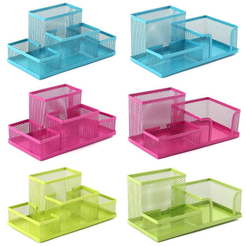 3/4 Grid Metal Mesh Pen Holder Large Capacity Makeup Brush Storage Bucket Bedroom Decoration