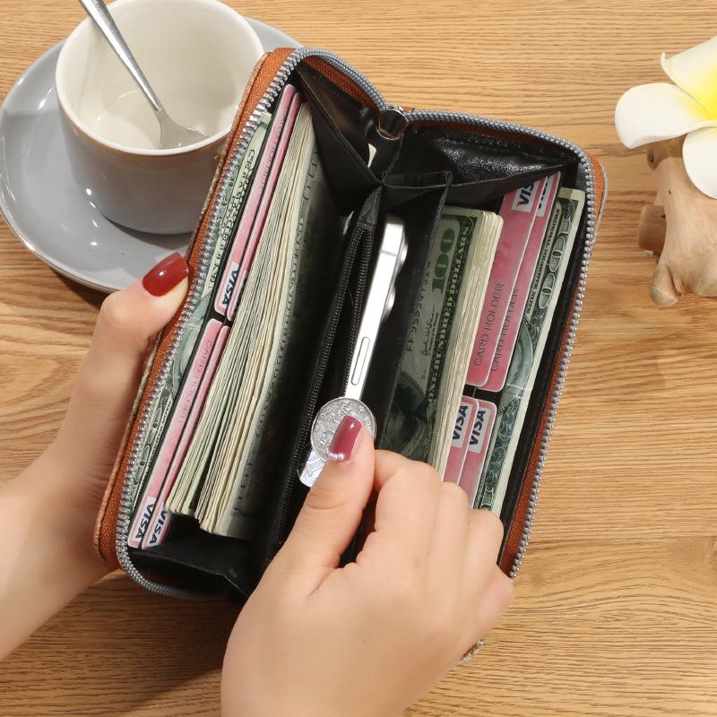 Women's Bag Printed Grid Contrasting Color Medium Long Wallet Large Capacity Coin Purse