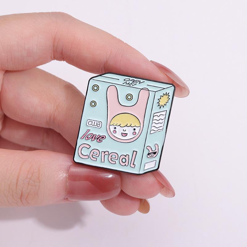 Trendy Box Milk Drink Style Brooch With Adorable Cat Graphic And Alphabetic Motifs