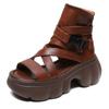 Women's Shoe Toe Layer Cowhide Roman Style Thick Soled Sandals Women's Fish Mouth Buckle Leather Cool Boots