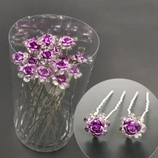 20pcs/set Women U-shaped Hair Fork Pin Crystal Rose Flower Hairclips Rhinestone Hair Stick Wedding Bridal Jewelry Headwear Gift