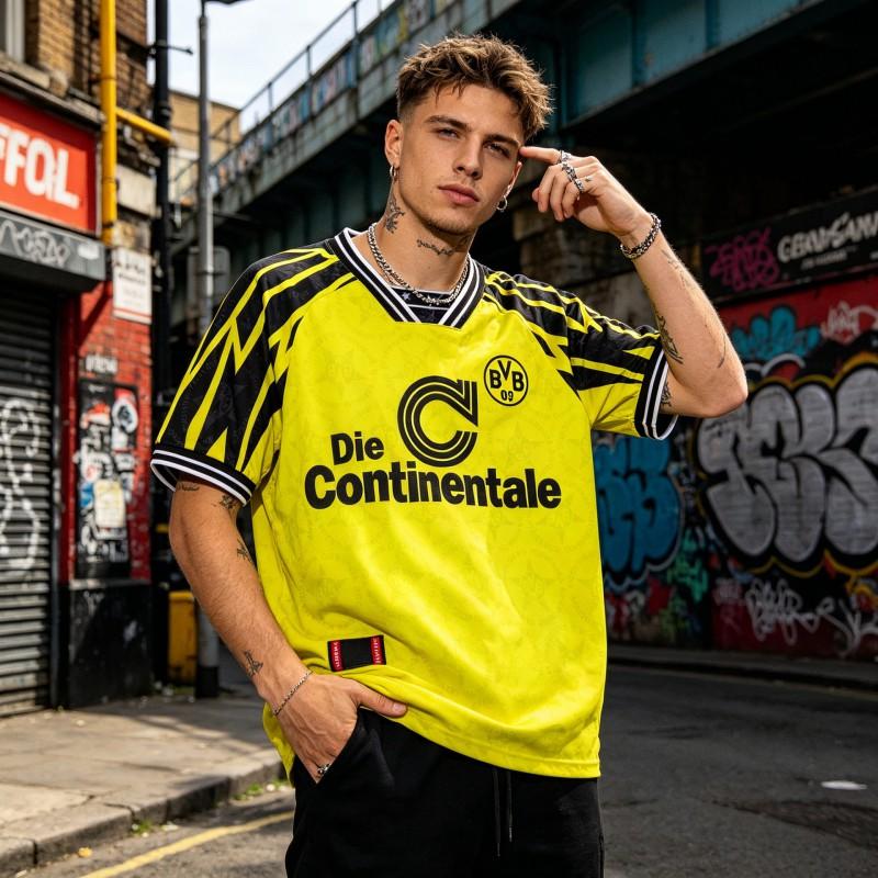 Maillot de Football Dortmund Rétro Manches Courtes Streetwear Décontracté Style Hip Hop Maillot de Fan Bundesliga