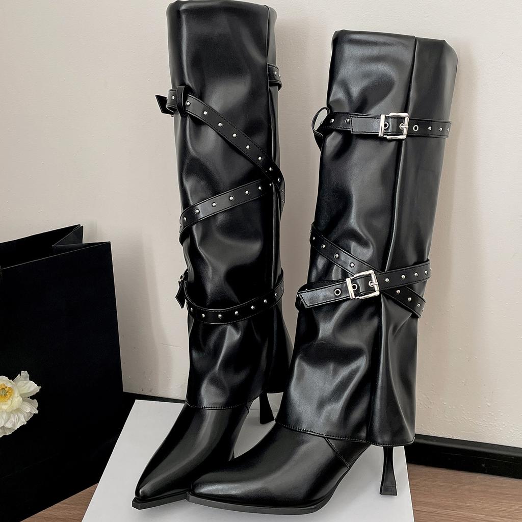Brown British style but knee pointed stiletto boots women's boots 2025 new autumn retro trouser boots