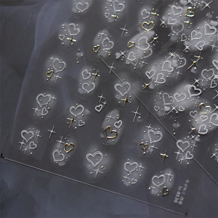 1pcs Nails Decoration Decals 5D Relief Nail Stickers Stamping Gold Silver White Adhesive Nail Art Stickers