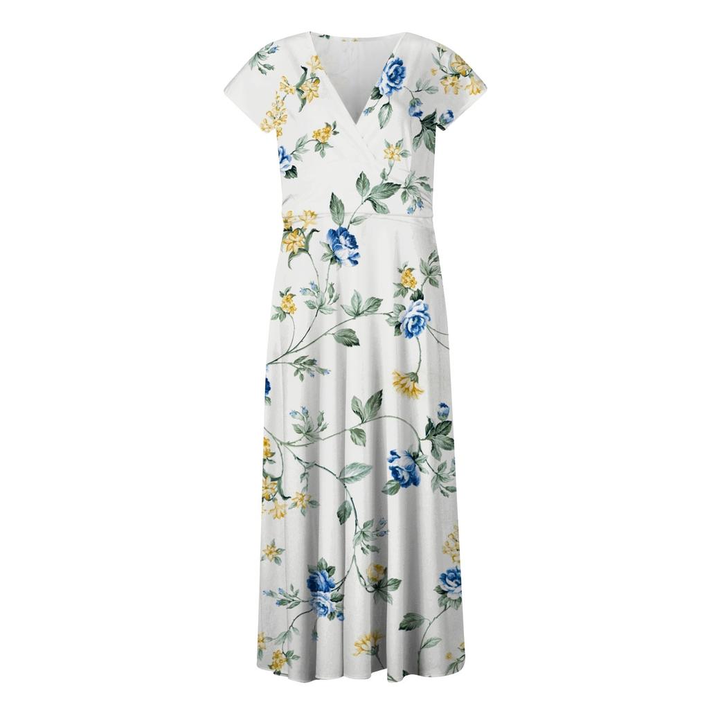 Women's Long Dress Maxi Dress Casual Dress Chiffon Dresses Swing Dress Color Casual Mature Outdoor Daily Date Ruffled Short Sleeve V-neck Dress
