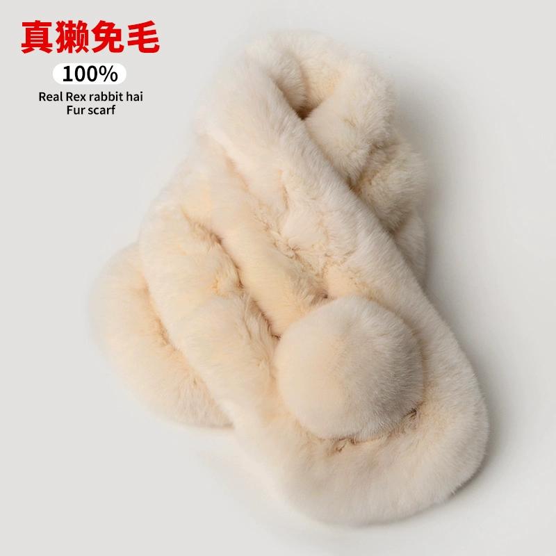 Versatile Rabbit Hair Scarf Women's Autumn and Winter Warm Real Rex Rabbit Hair Scarf Solid Color Children's Universal Thickened Hair