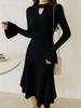 Women's Knitted Dress Long Sleeves Half Turtleneck Sweater Dress Hollow Fashion Clothing Autumn Winter