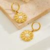 Gold Plated Stainless Steel Daisy Pearl Hoop Earrings for Women