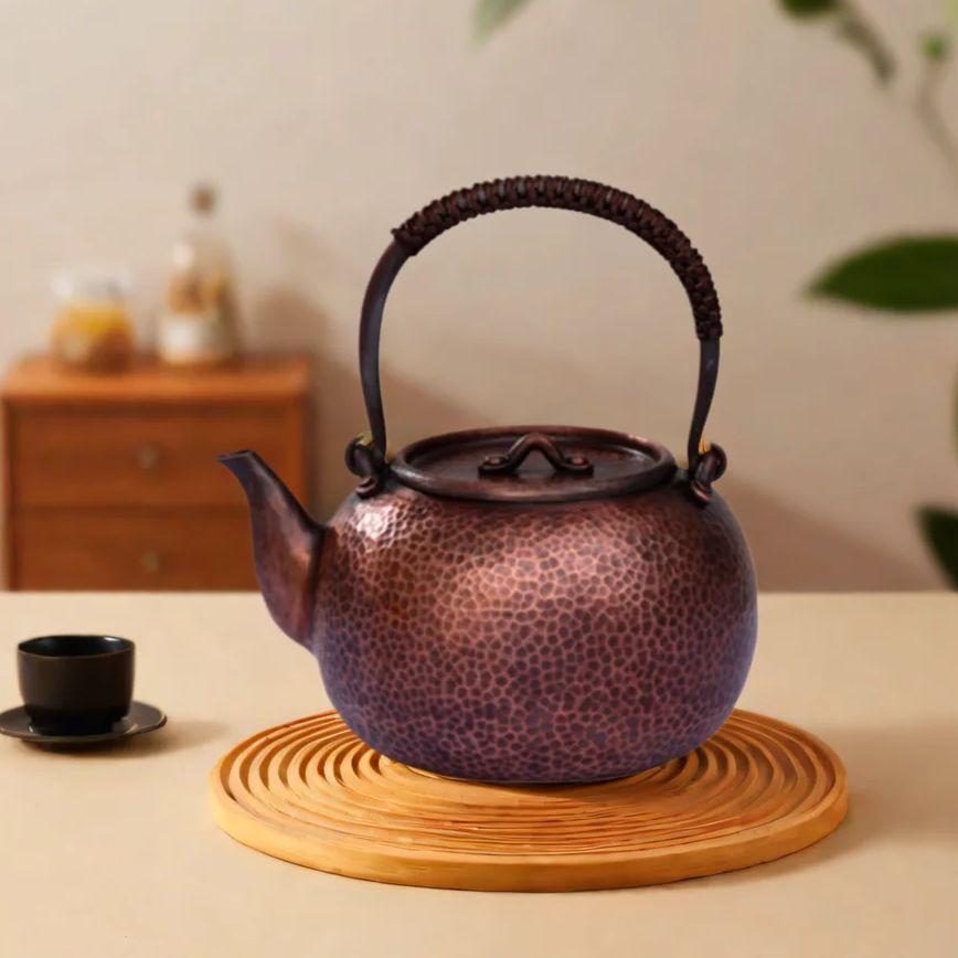 Traditional Handmade Purple Copper Kettle, Home Copper Pot For Brewing Tea, Health Teapot, Large Capacity Boiling Water Kettle