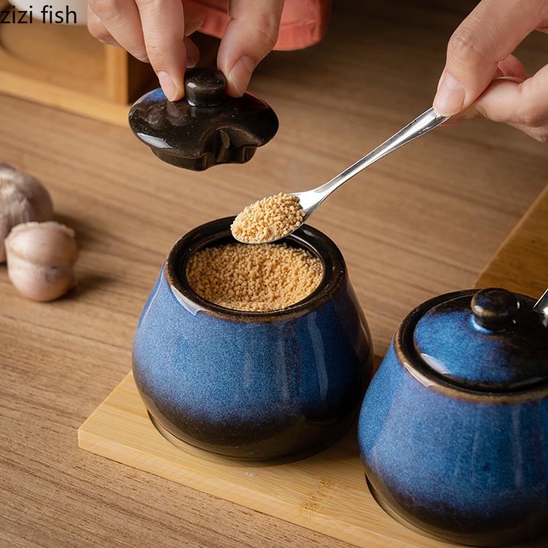 Ceramic Seasoning Jar Set Spice Jar Seasoning Bottle Salt Shaker Spice Container Seasonings Box Kitchen Organizer Storage Jar