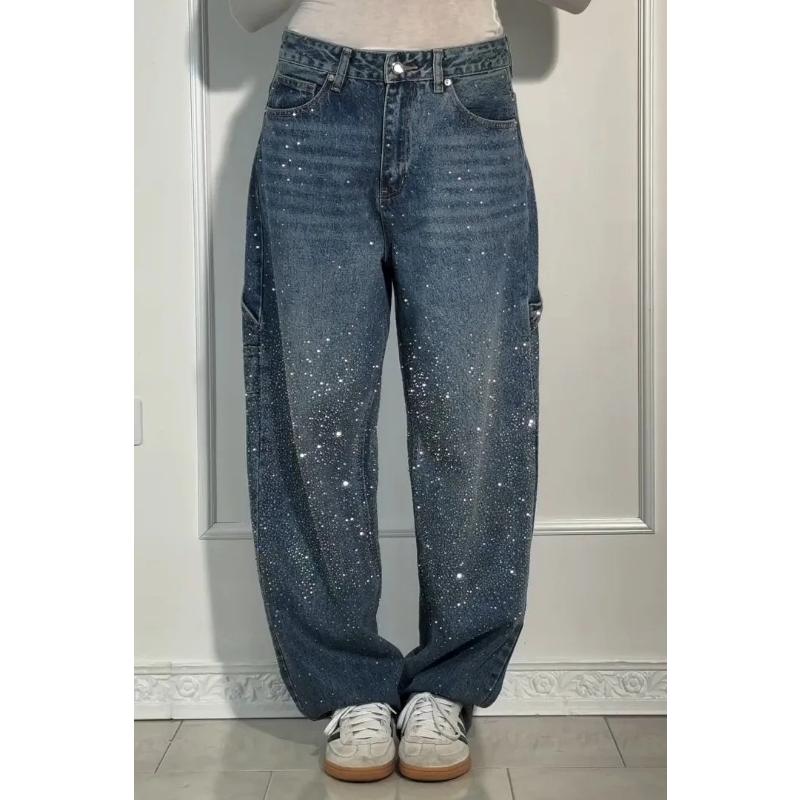 Neue Damenmode Stern Strass Jeans, Funkelnde Bling Bling Denim Hose für Lässigen Chic Tägliche Kleidung