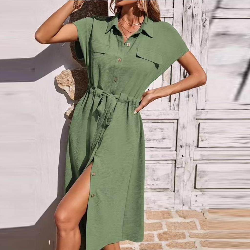 Women's Fashion Casual Cardigan Lapel Tunic Dresses