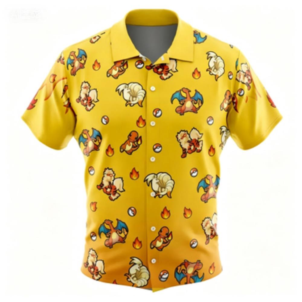 Classic Summer Breathable Men s Shirt Trendy Anime Short Sleeved Shirt Men s Loose Street Style Versatile Summer Thin Shirt S
