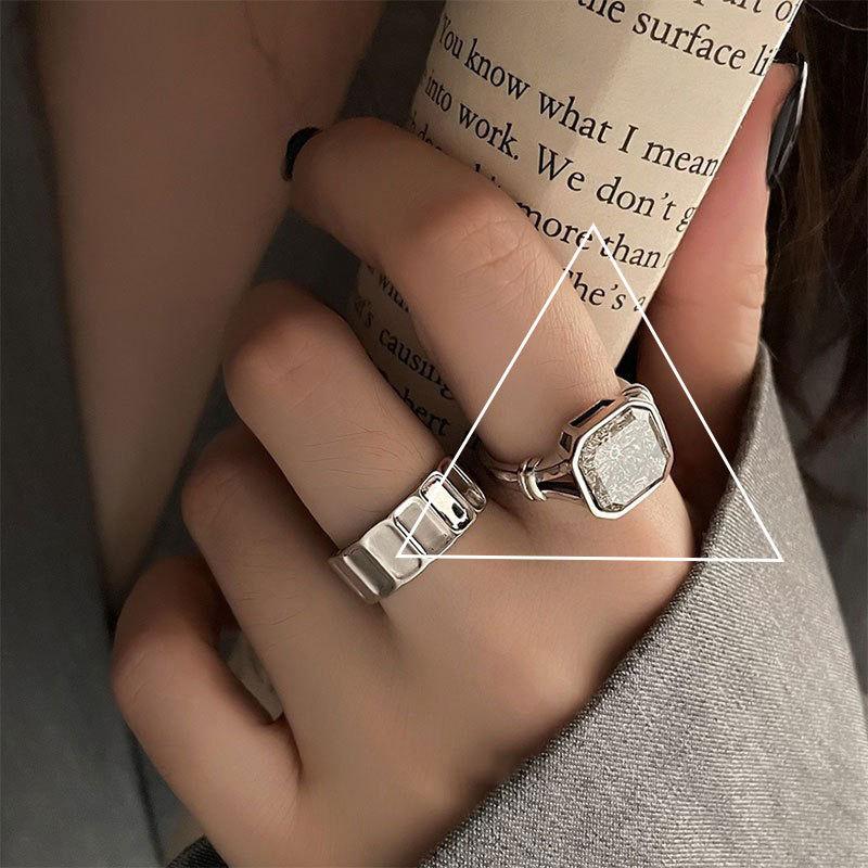 Promotion Trendy Square Crystal Thai Silver Female Finger Ring For Women Never Fade Hand Accessories Gifts