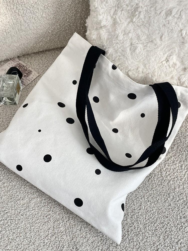 Polka Dot Student School Bag - Large Capacity Canvas Shoulder Bag