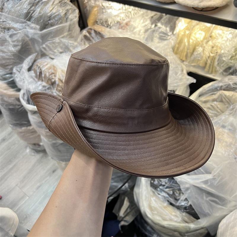 

Женская шляпа-ведро из искусственной кожи в западном джинсовом стиле, модная для осени и зимы, для путешествий, повседневная, с козырьком, шляпа с большими полями M（56-58cm） коричневый
