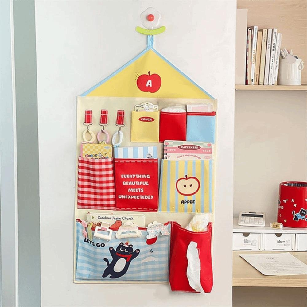 Oxford Cloth Dormitory Storage Hanging Bag Multi-layer Cute Cartoon Hanging Bag Space Saving Wall Mounted Storage Bag Students