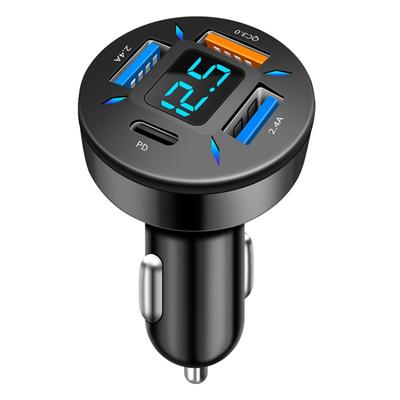 Digital Display Car Charger 4USB PD Fast Charging Mobile Phone Charging Head One Drag Four QC3.0 Car Charger For IPhone Xiaomi Samsung