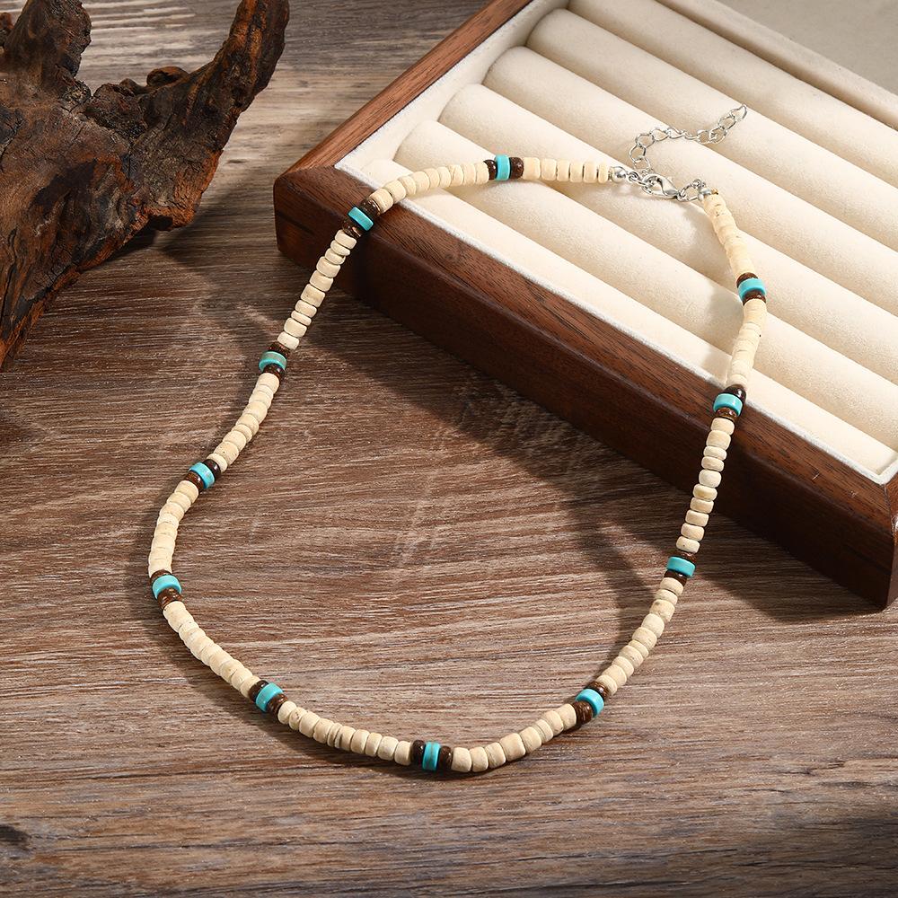 Summer Beach Bohemian Wood Chip Coconut Shell Necklace Men's Surf Necklace Simple Tribal Stainless Steel Necklace