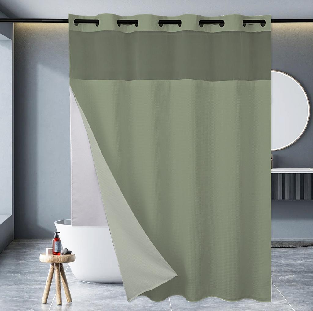 No Hook Shower Curtain with Snap In Liner, 230GSM Waffle Weave Shower Curtains for Bathroom, Hotel Grade,Spa Like Bath Curtain