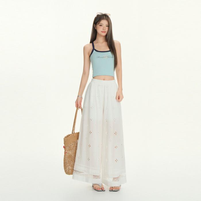 Sweet Lace Patchwork Wide-Leg Cropped Pants for Women - Spring/Summer 2026 Collection S
