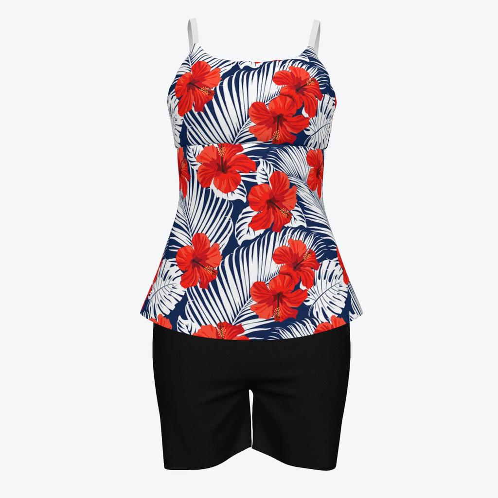 Women's 3D Print Strappy Tank & Shorts Swimsuit Set