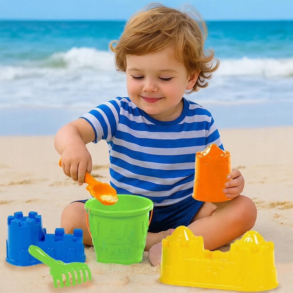 Wiaderko Do Piasku 25Cm Zamek Grabki Łopatka, Foremki Zestaw Plażowy 6 El.