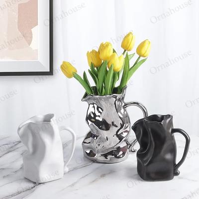 Kreative Esstischvase Plissierte Papiertütenvase Heimdekoration Wohnzimmer Keramik Schmuck Osterdekoration Blumenvase