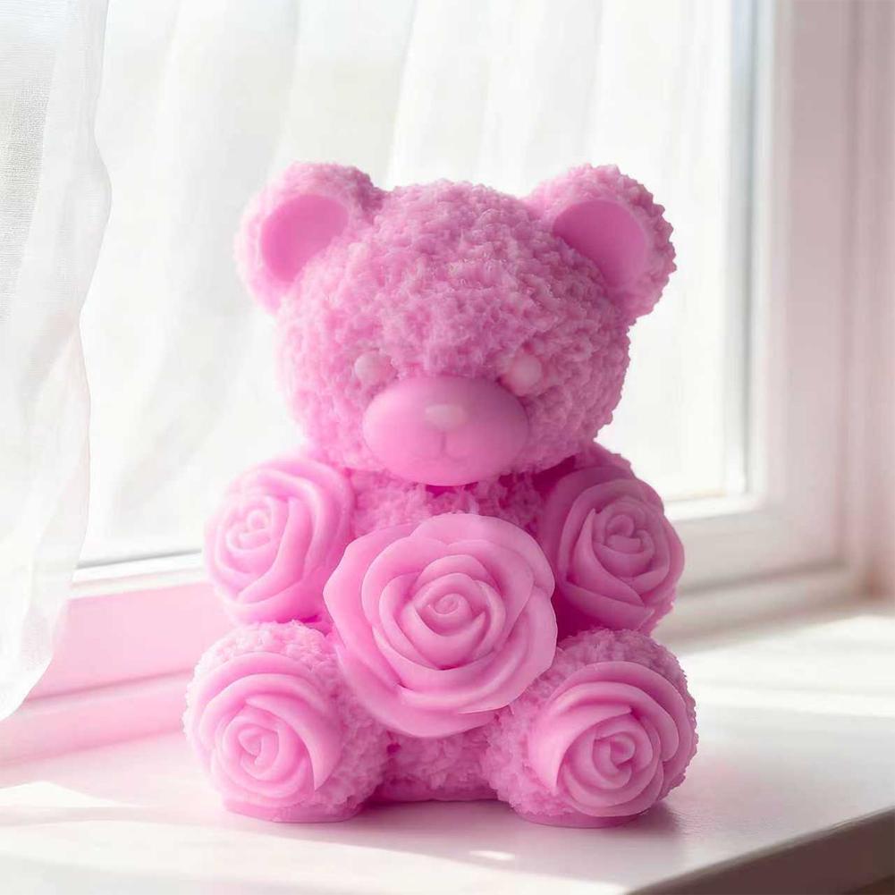 DIY Valentine's Day Rose Bear Silicone Mold Handmade Gift Scented Candle Gypsum Resin Mould Wedding Candle Making Molds