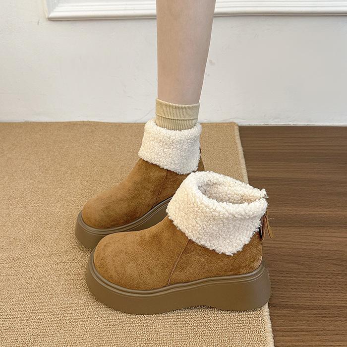 Women's large size soft sole heightening warm fur one winter non-slip snow boots plush lining outdoor sports fur cotton boots