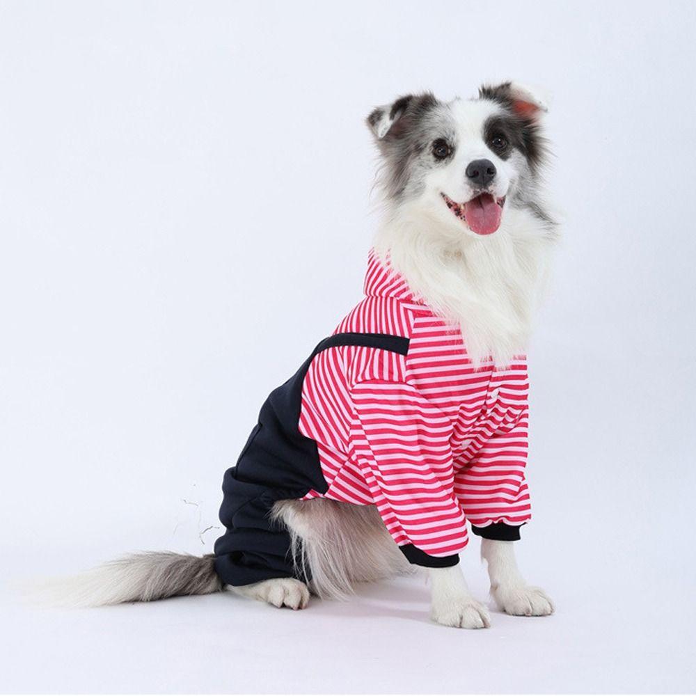 Four Legged Pet Dog Jumpsuit Striped Windproof Dog Pullover Hoodie Comfortable Warm Pet Sweatshirt Autumn Winter Season