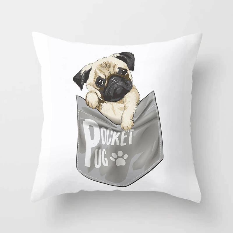 Cute Pug Bulldog Sofa Decorative Cushion Covers Pillowcase For Living Room Personalized Polyester Pillow Case 45*45 Home Decor