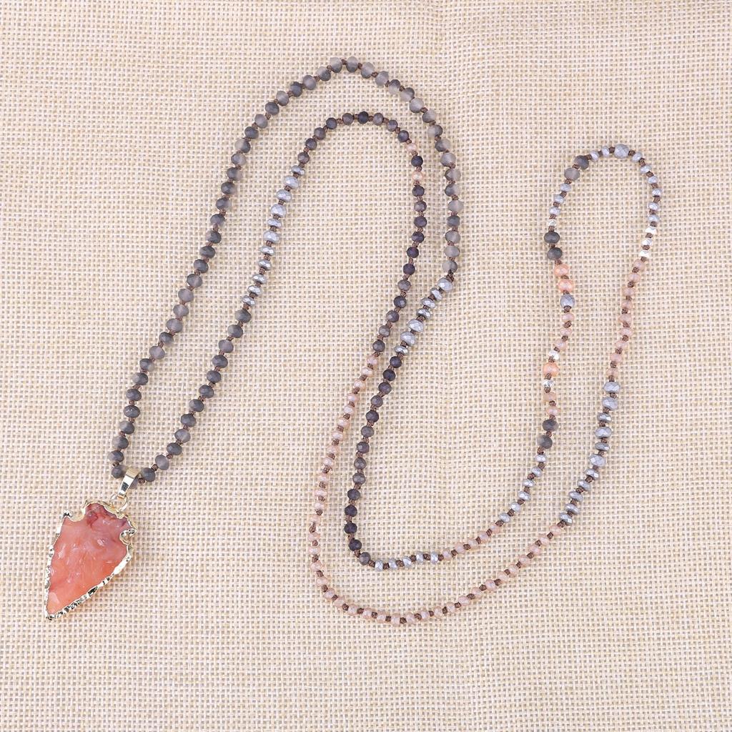 KELITCH Matte Agate Crystal Bead Necklace Gemstone Pendant Statement Long Necklace for Women (Pendant 2)