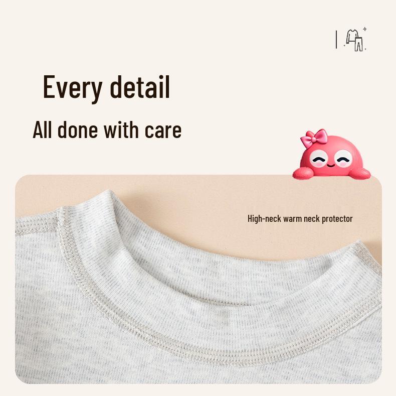 Children's Warm Autumn/Winter Underwear Set for Medium and Large Kids – Cozy Brushed Cotton Top & Trousers, Unisex, Thickened Two-Piece Set