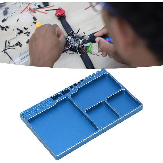 Magnetic Screw Tray Aluminium Alloy Magnetic Adsorption Widely Used Magnetic Parts Tray with Magnetic Pad for RC Repair Magnetic Tray(Blue)