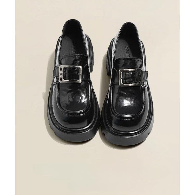 2025 Autumn New Foot Cover Thick Sole Heightened Thick Heel Loafers Women's Leather British Style Versatile Comfortable Single Shoes Women