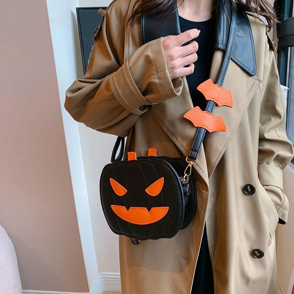 Funny Halloween Pumpkin Bag PU Leather Square Crossbody Bag Novelty Pumpkin Shoulder Bag  Halloween