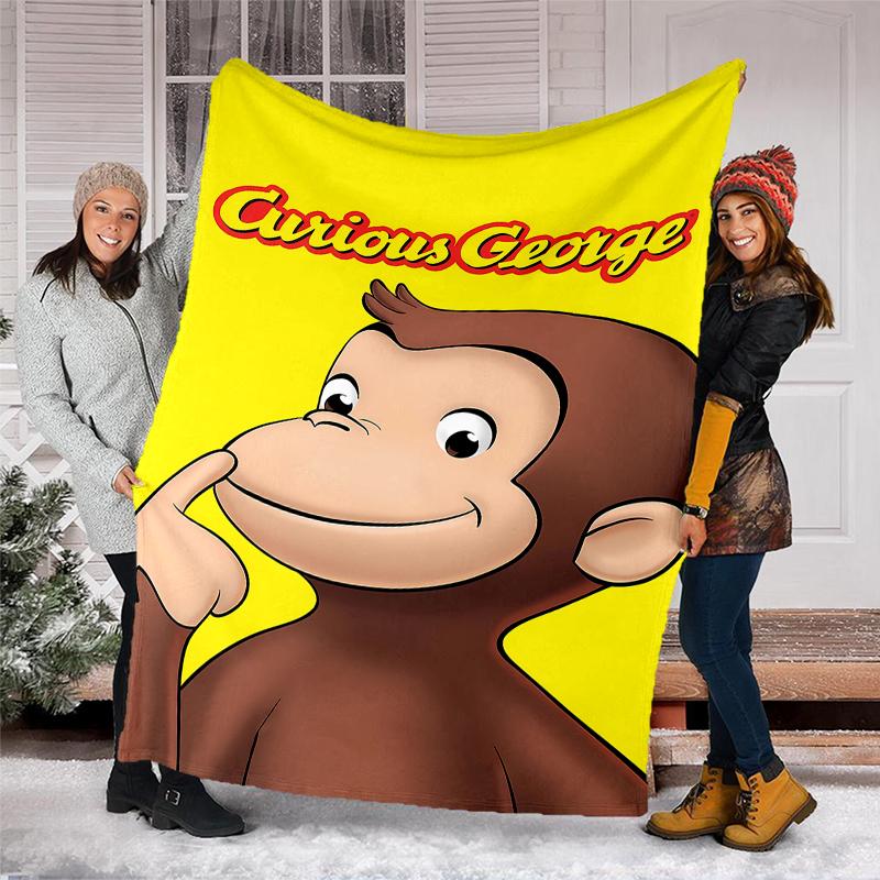 Curious George Theme Printed Blanket - Perfect for Couch, Bed, Travel & Outdoor Use | Machine Washable, Cozy & Durable.