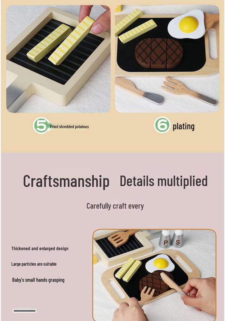 Wooden Kids' Role-Play Steak Cutting Kitchen Toy Set