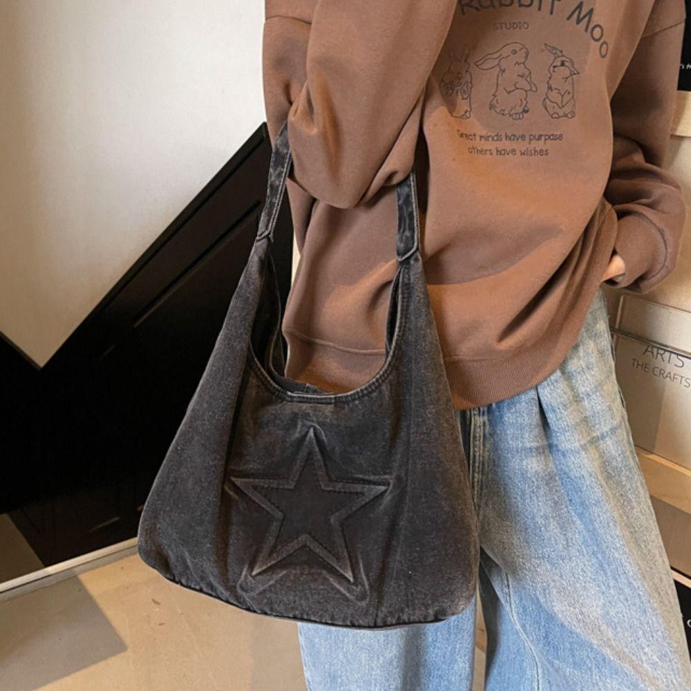 Large Capacity Canvas Shoulder Bag Leisure Women Handbag Temperament Denim Tote Bag  Women
